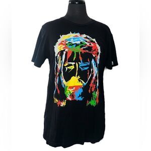 WRLDINVSN Black “Multicolored jesus” Tee